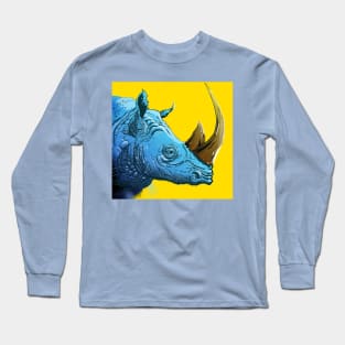 Blue Rhino on Yellow Background Long Sleeve T-Shirt